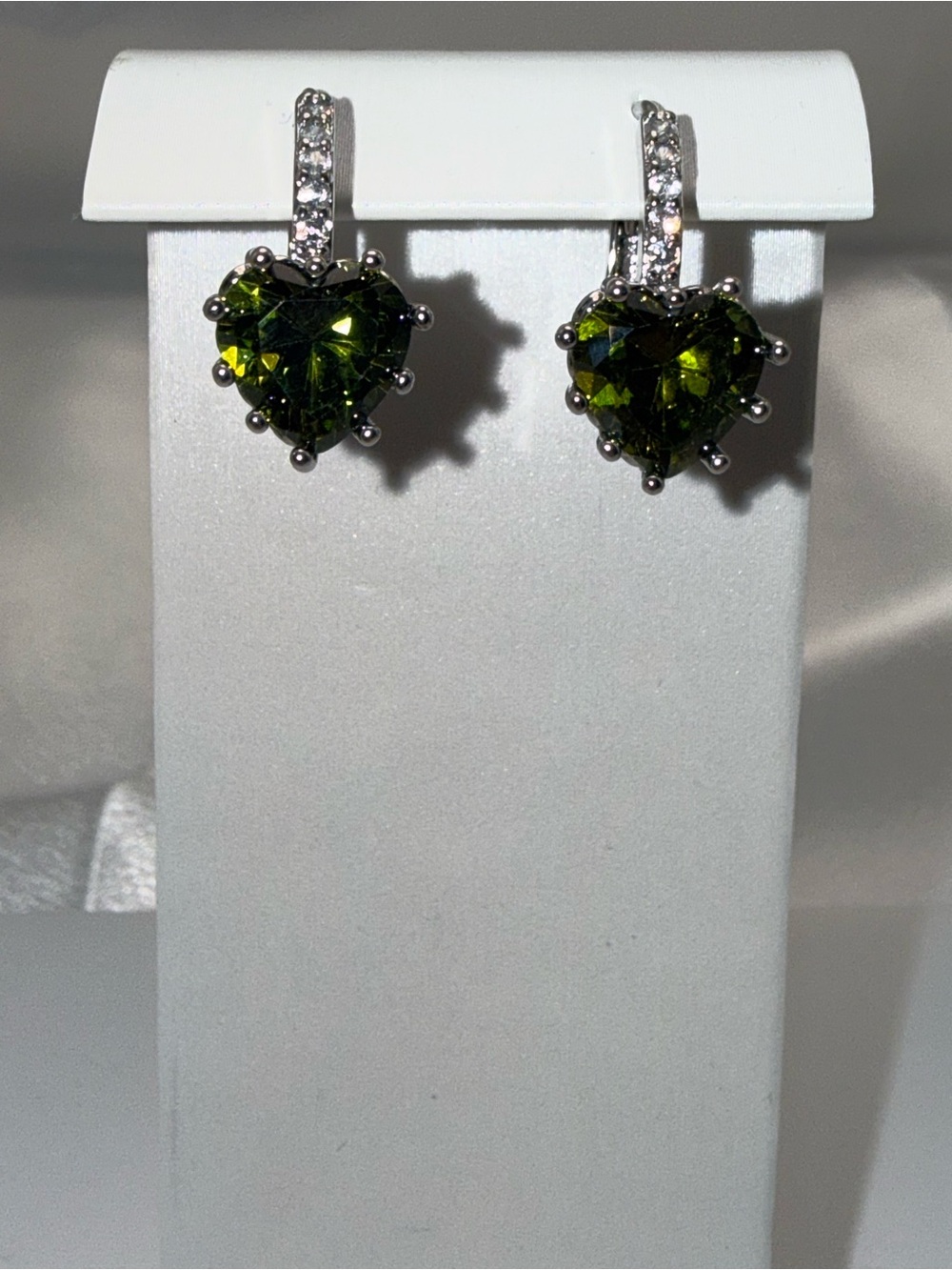 18 Karat Gold Dipped Peridot Green Cubic Zirconia Heart Earrings